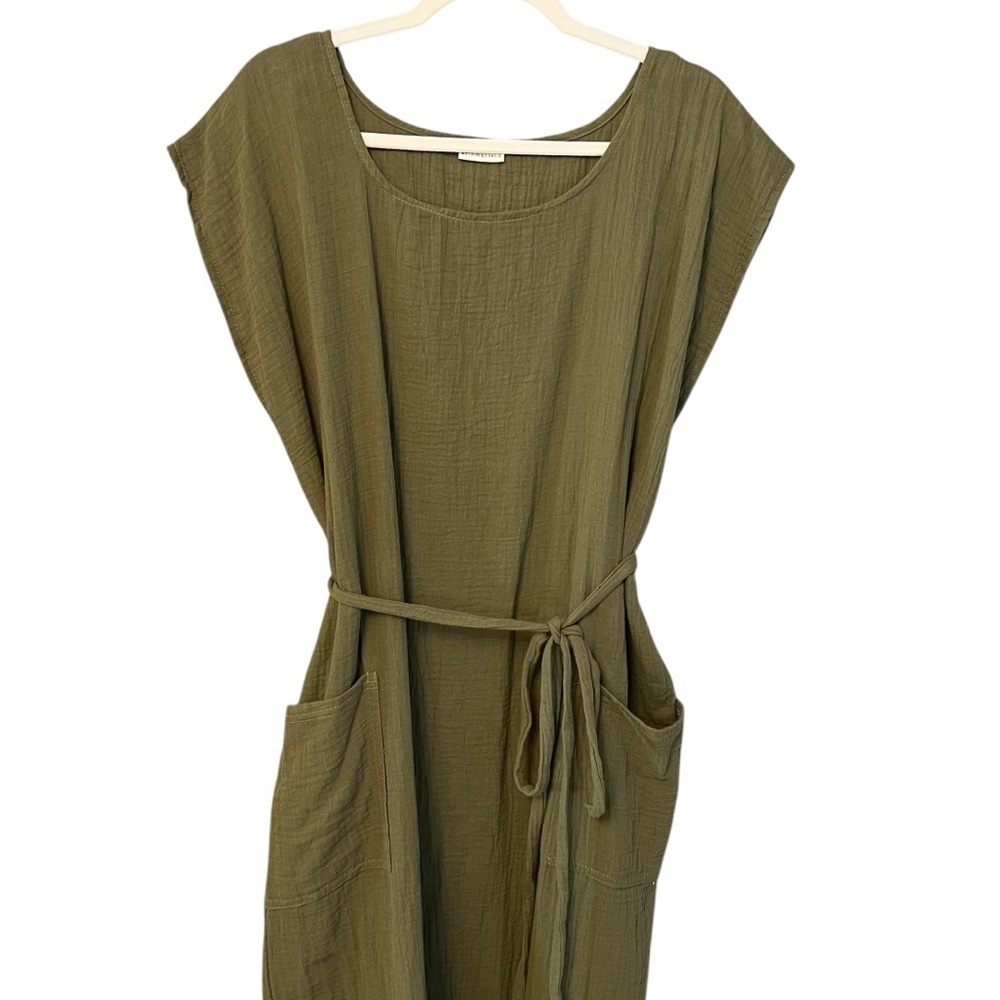 Erin Macleod Cotton Gauze Midi Dress Olive Green Medium/Large Coastal Minimalist - Picture 2 of 5